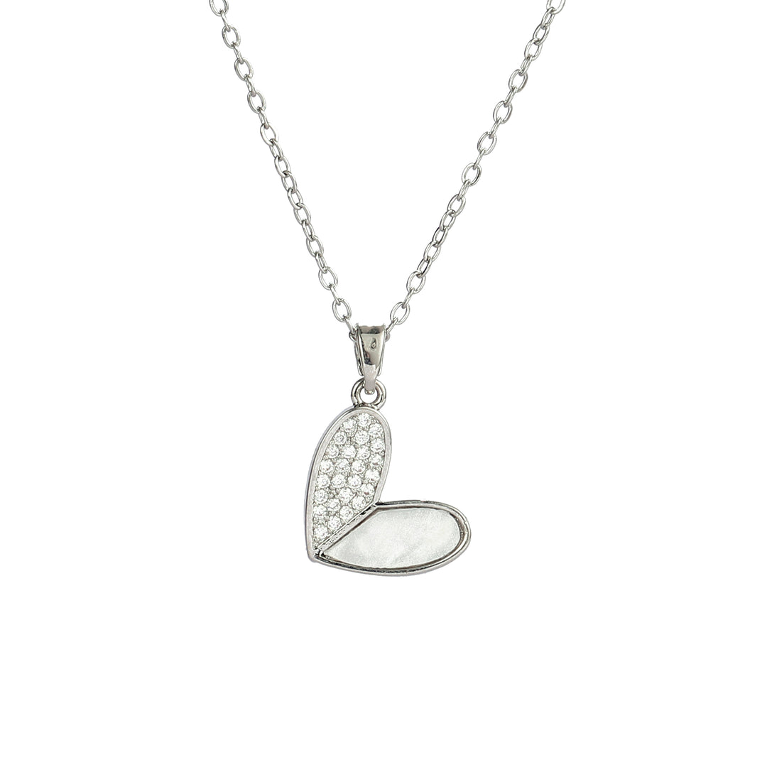 Haley Studded Heart Silver Necklace