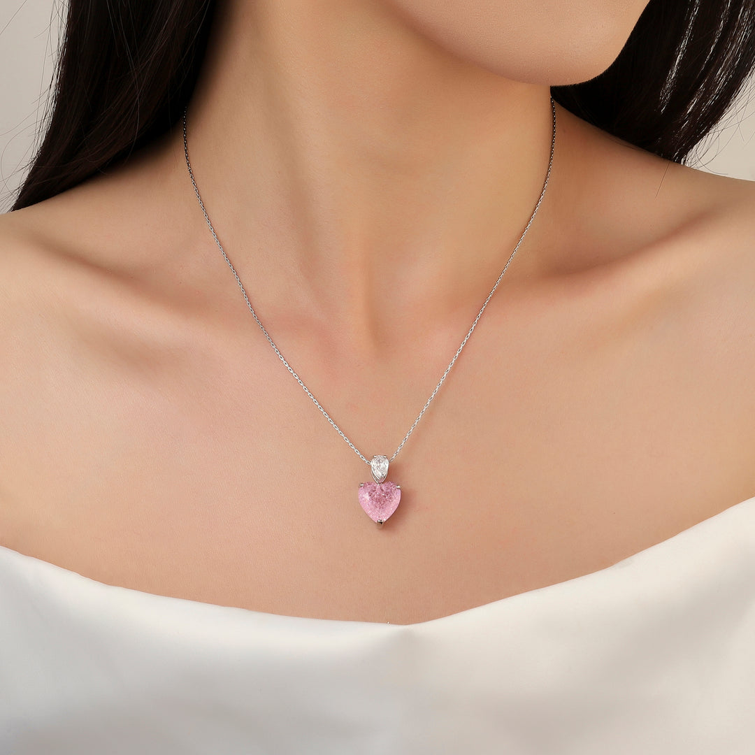 Pink Malena Studded Heart Silver Necklace - Salty Accessories