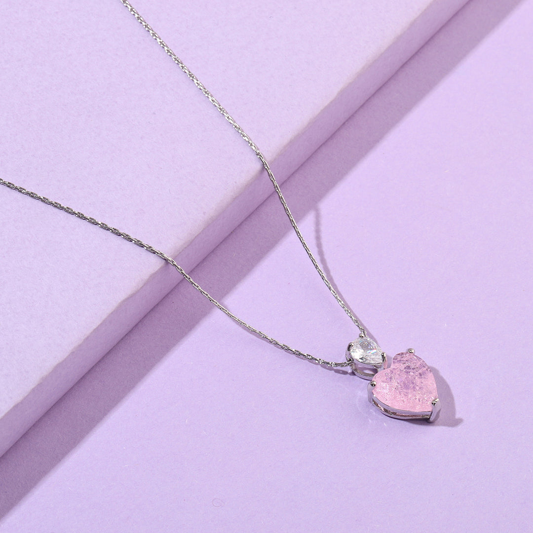 Pink Malena Studded Heart Silver Necklace - Salty Accessories