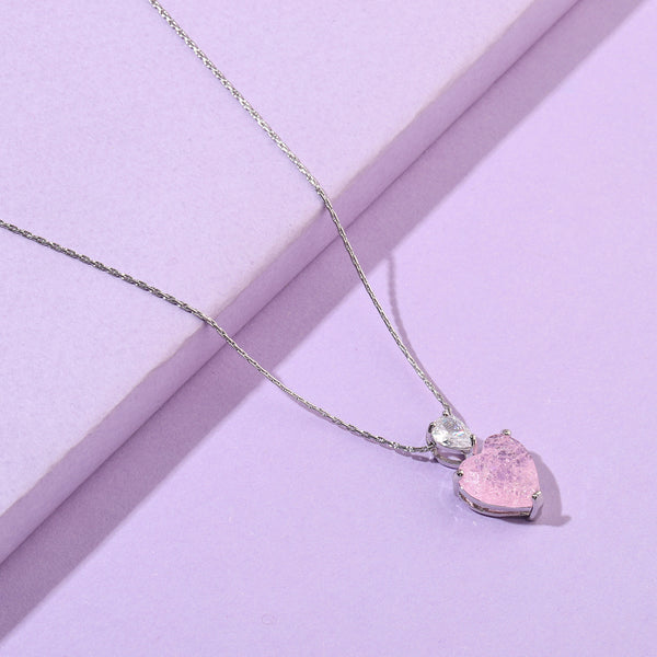 Pink Malena Studded Heart Silver Necklace