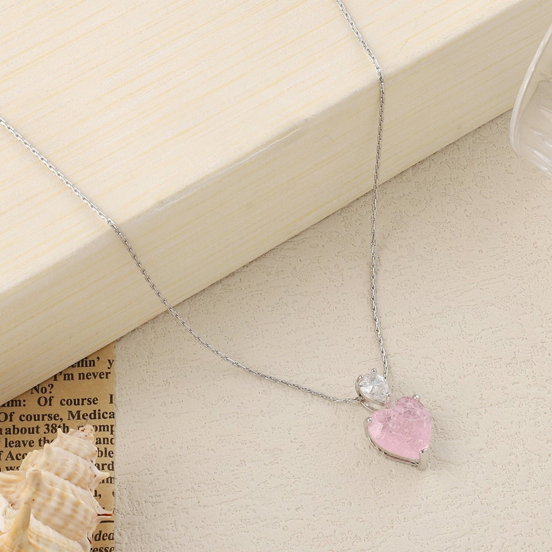 Pink Malena Studded Heart Silver Necklace - Salty Accessories