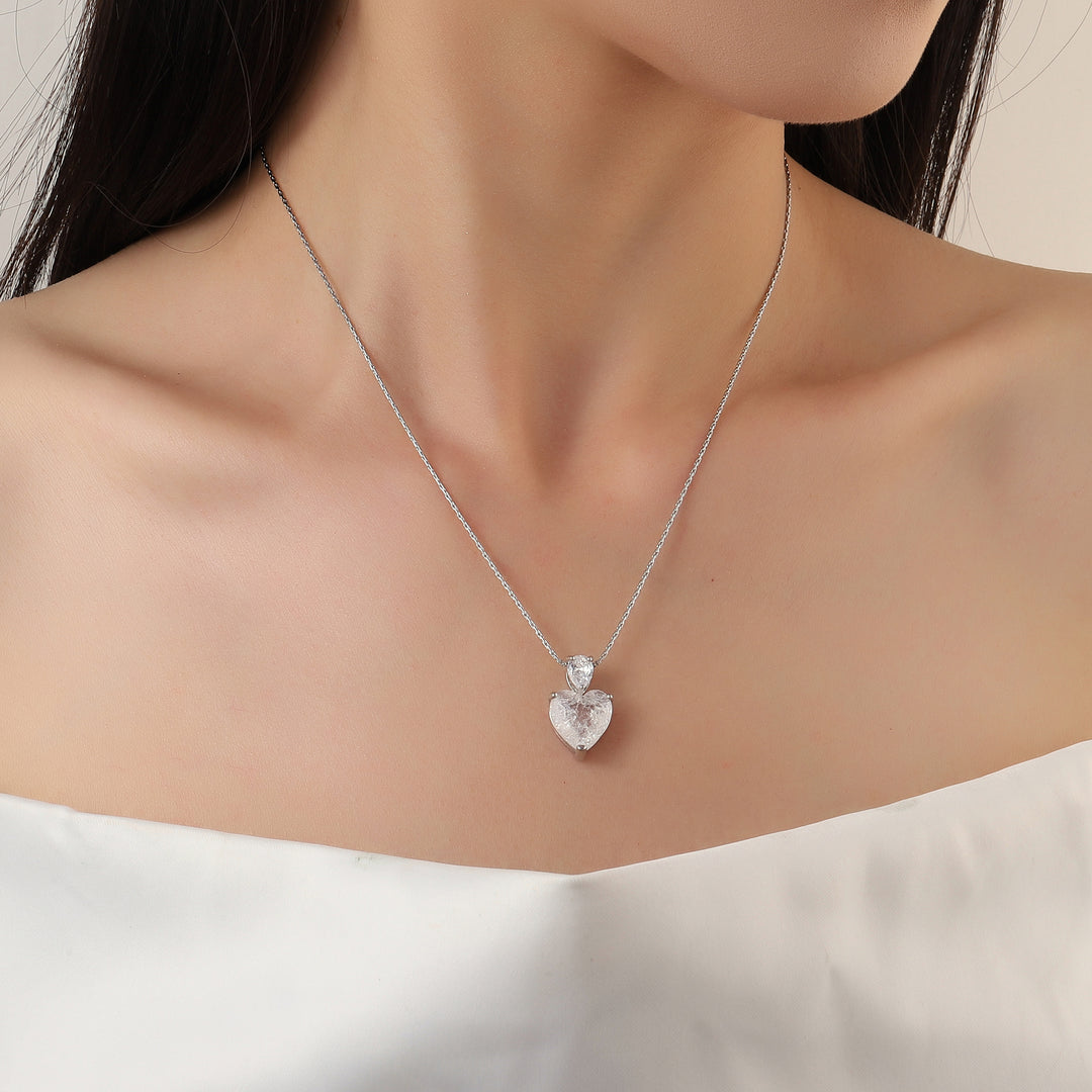White Malena Studded Heart Silver Necklace - Salty Accessories