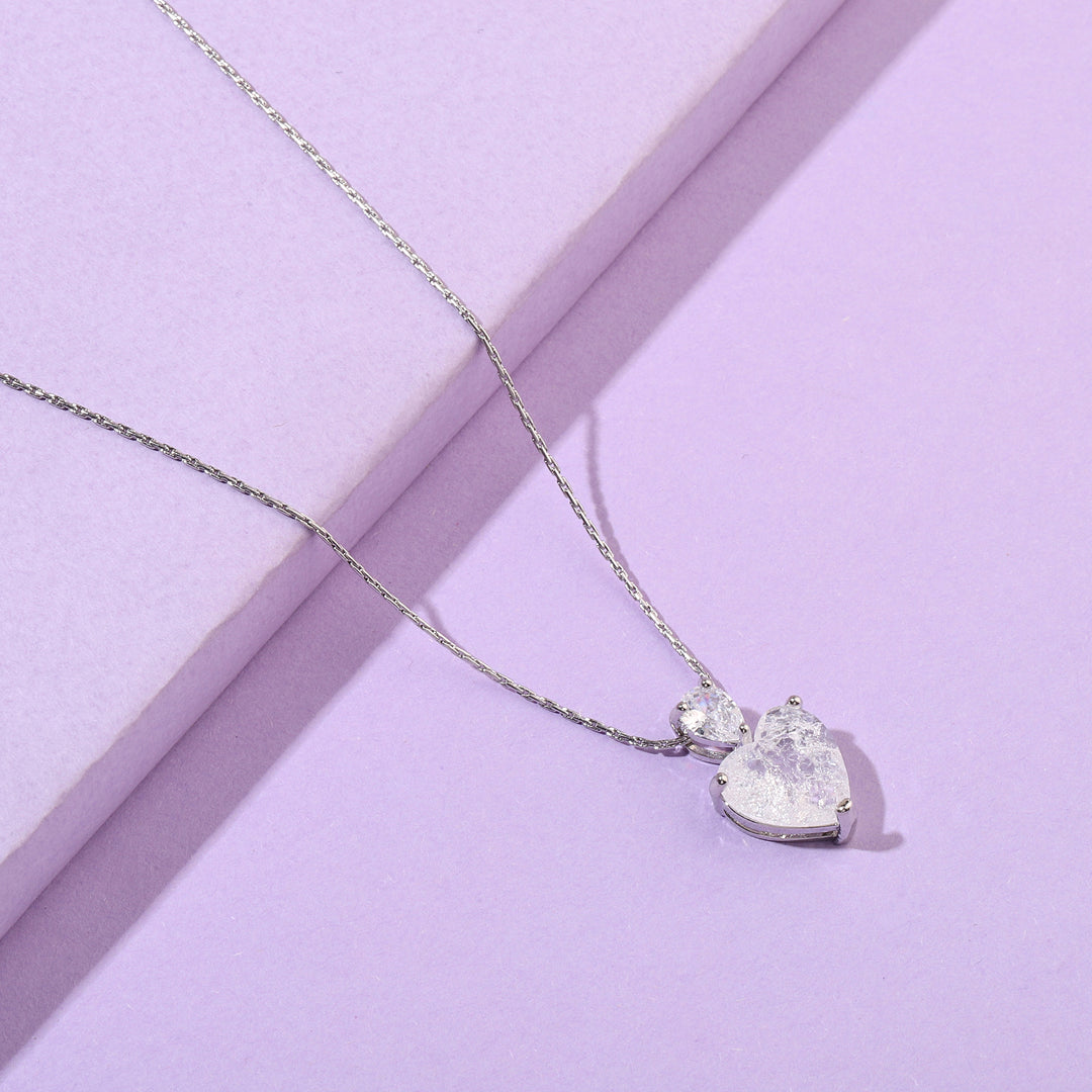 White Malena Studded Heart Silver Necklace - Salty Accessories