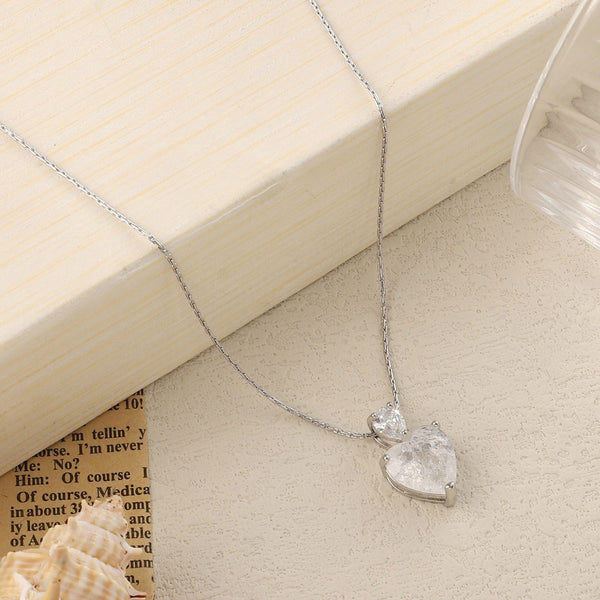 White Malena Studded Heart Silver Necklace