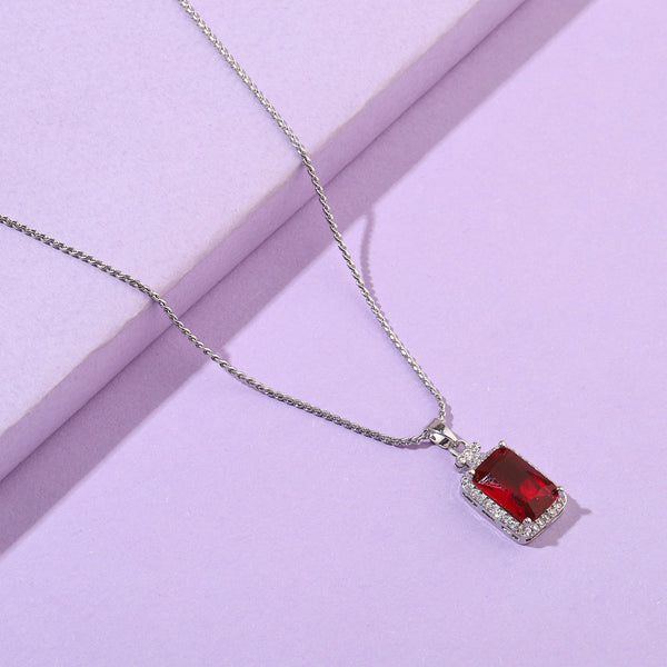 Red Ruby Gem Silver Necklace