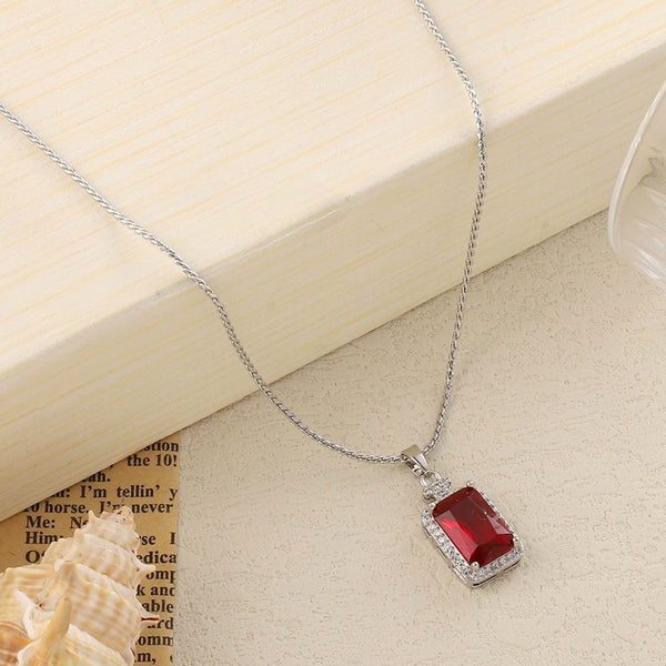 Red Ruby Gem Silver Necklace