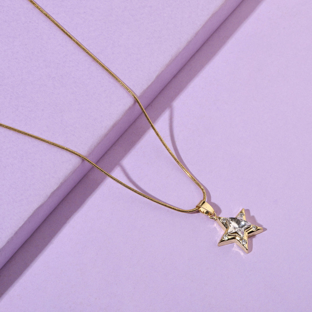 Almas Crystal Star Gold Necklace - Salty Accessories