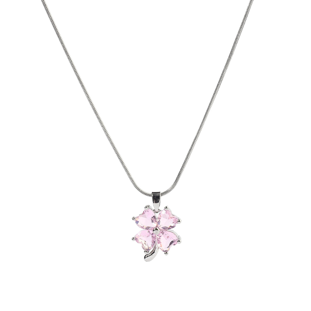 Caelum Pink Clover Silver Necklace
