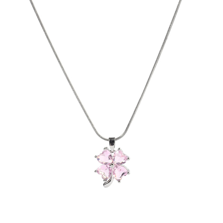 Caelum Pink Clover Silver Necklace