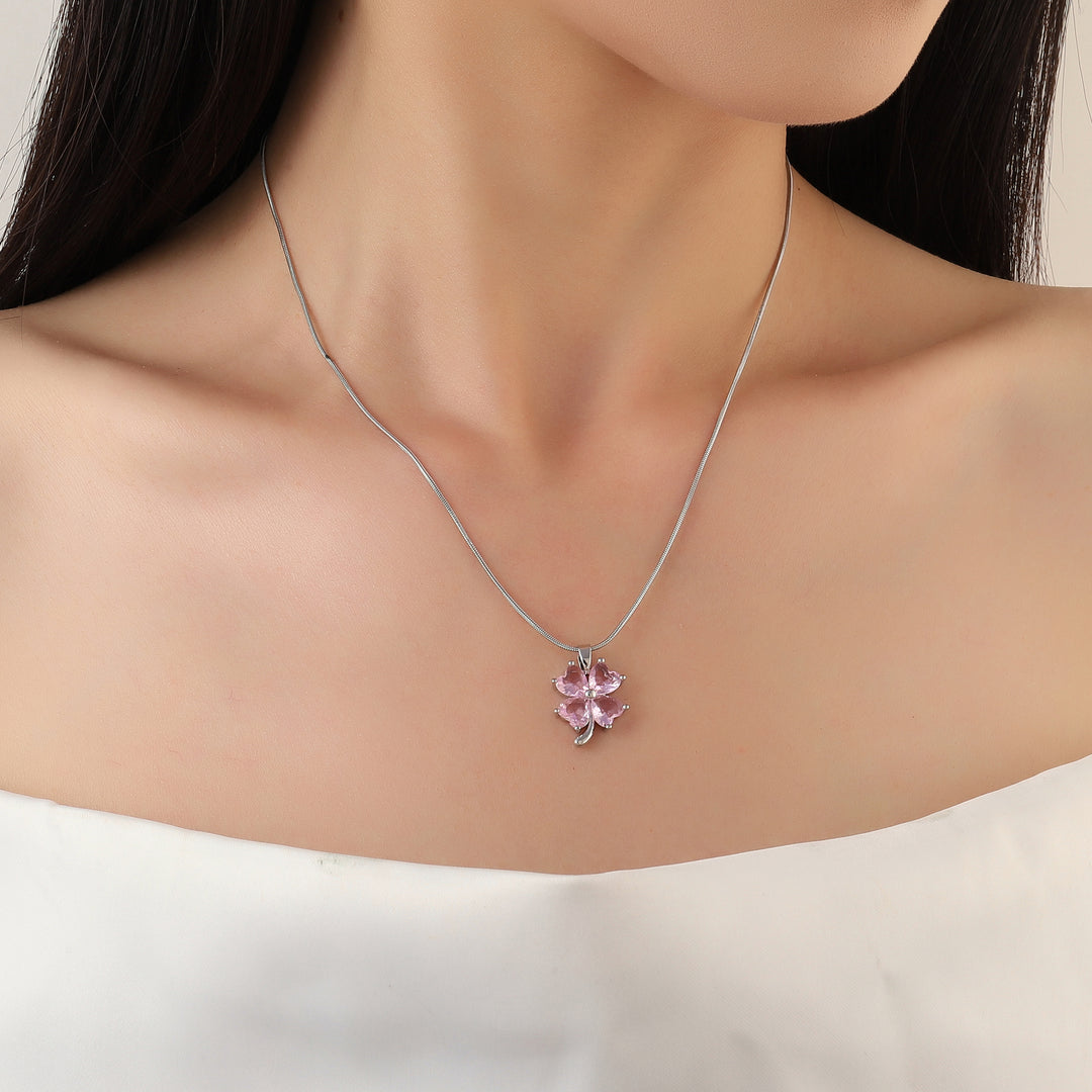 Caelum Pink Clover Silver Necklace
