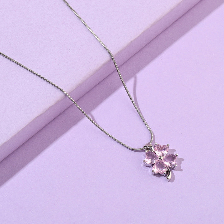 Caelum Pink Clover Silver Necklace - Salty Accessories