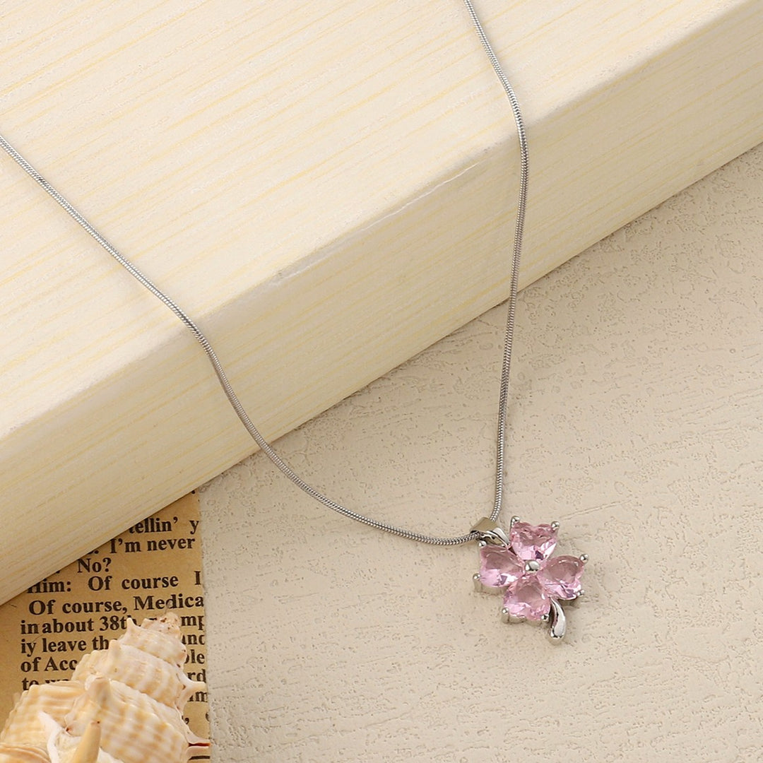 Caelum Pink Clover Silver Necklace - Salty Accessories