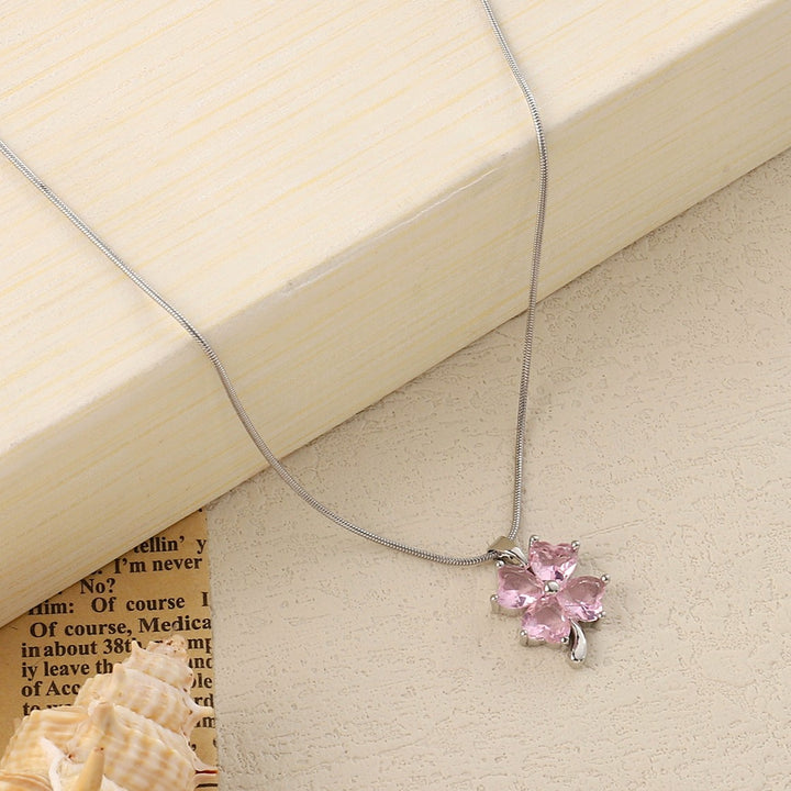 Caelum Pink Clover Silver Necklace - Salty Accessories