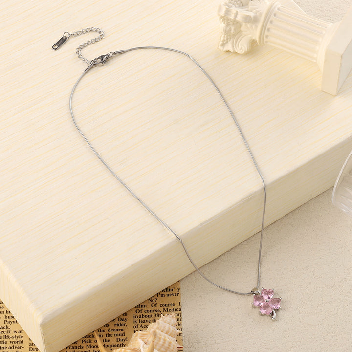 Caelum Pink Clover Silver Necklace
