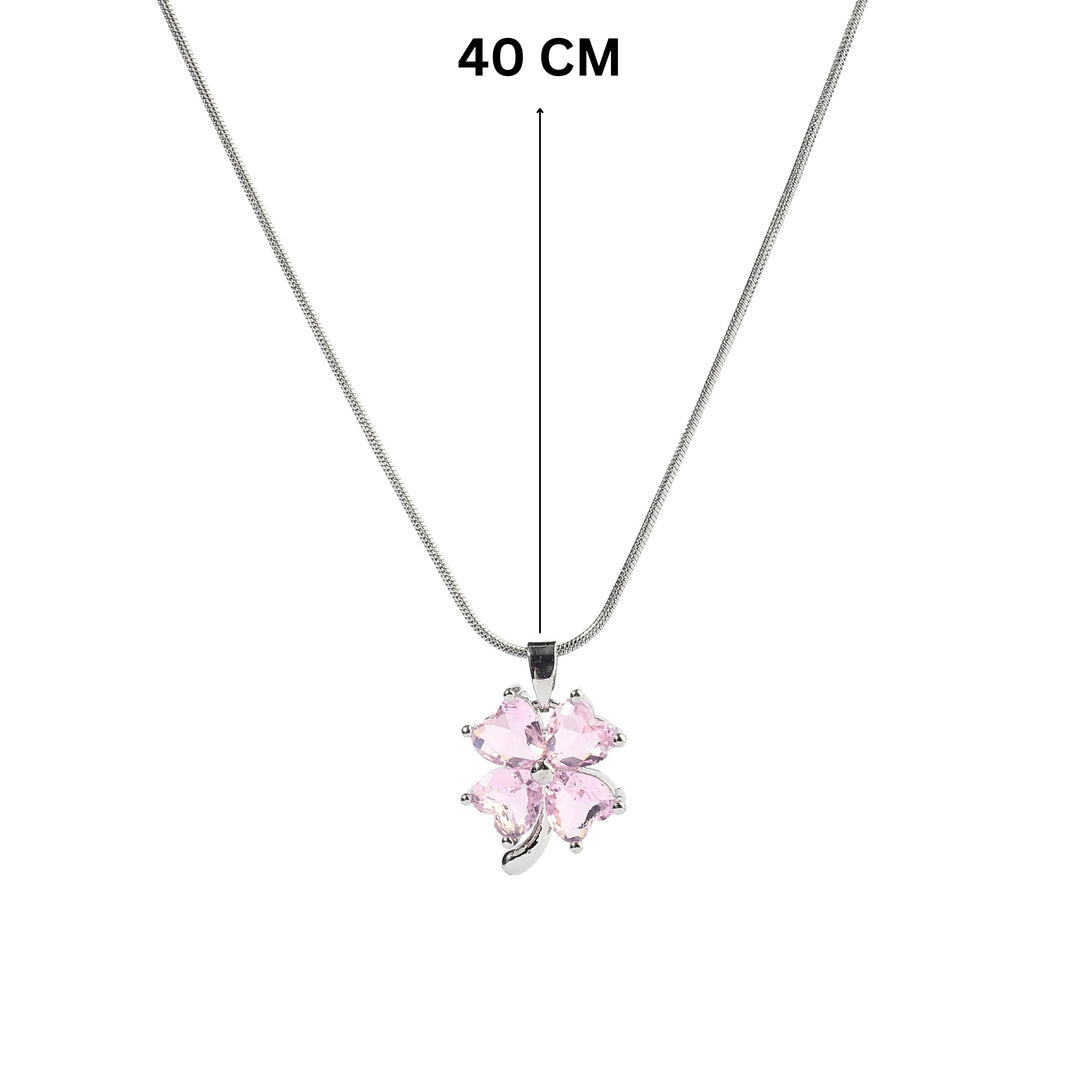 Caelum Pink Clover Silver Necklace