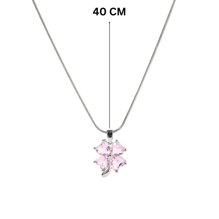 Caelum Pink Clover Silver Necklace
