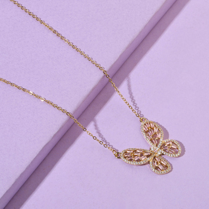 Irene Baguette Gold Butterfly Necklace