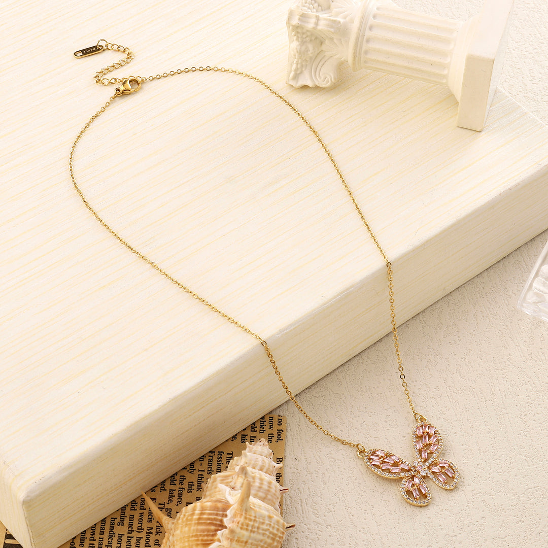 Irene Baguette Gold Butterfly Necklace