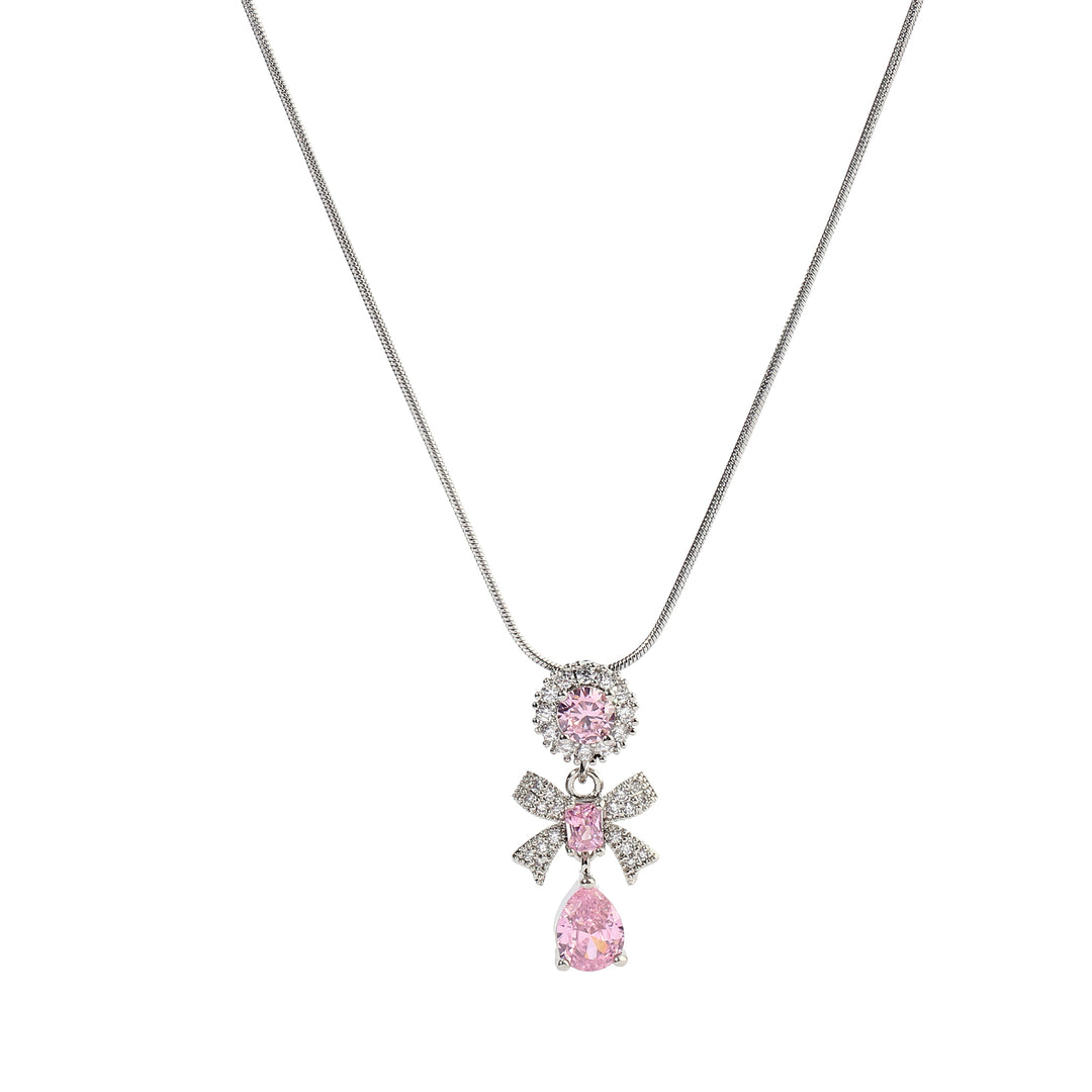 Anemone Pink Crystal Bow Necklace - Salty Accessories