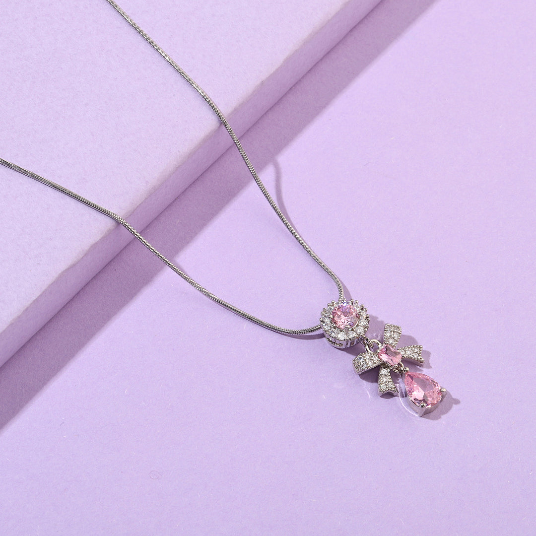 Anemone Pink Crystal Bow Necklace - Salty Accessories