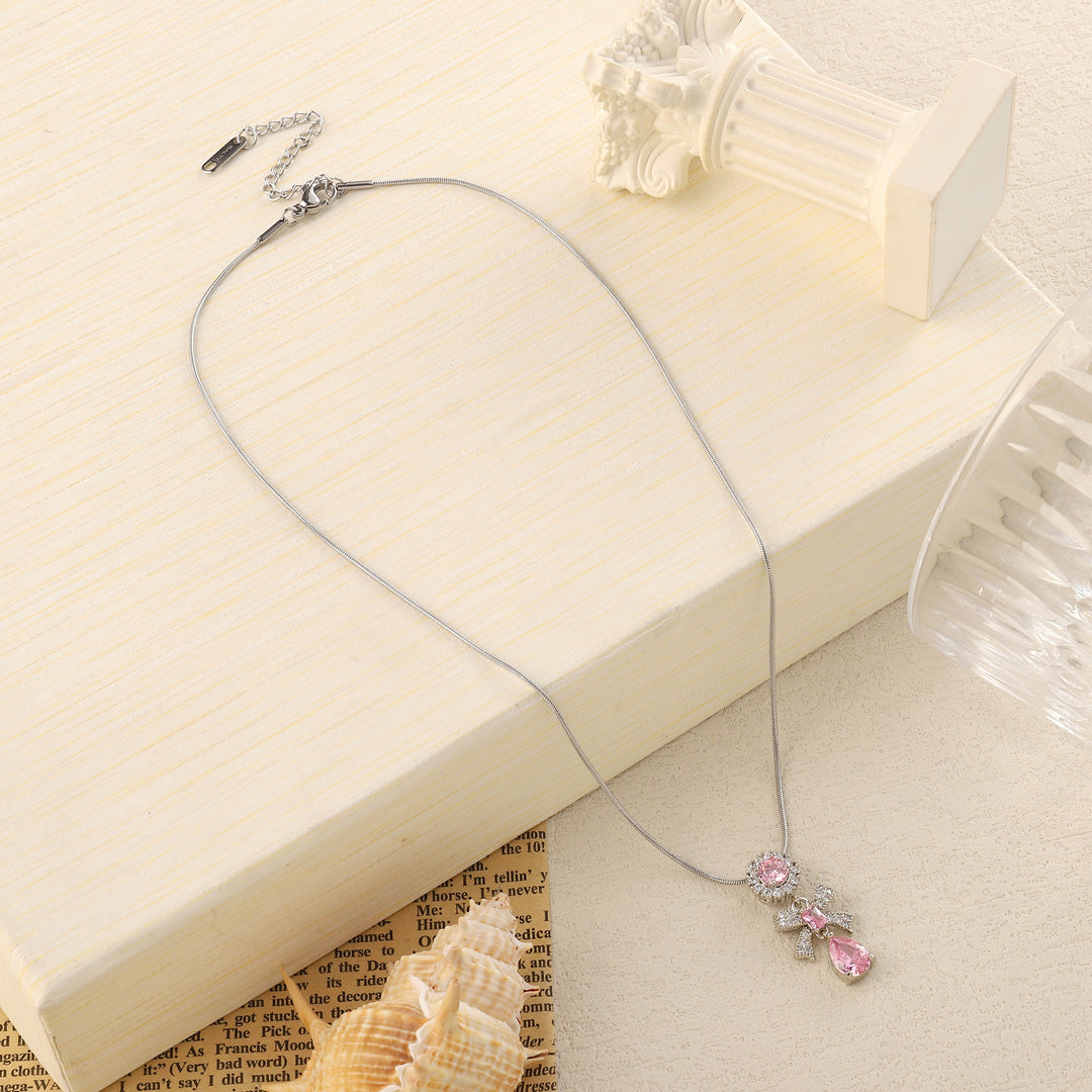 Anemone Pink Crystal Bow Necklace - Salty Accessories