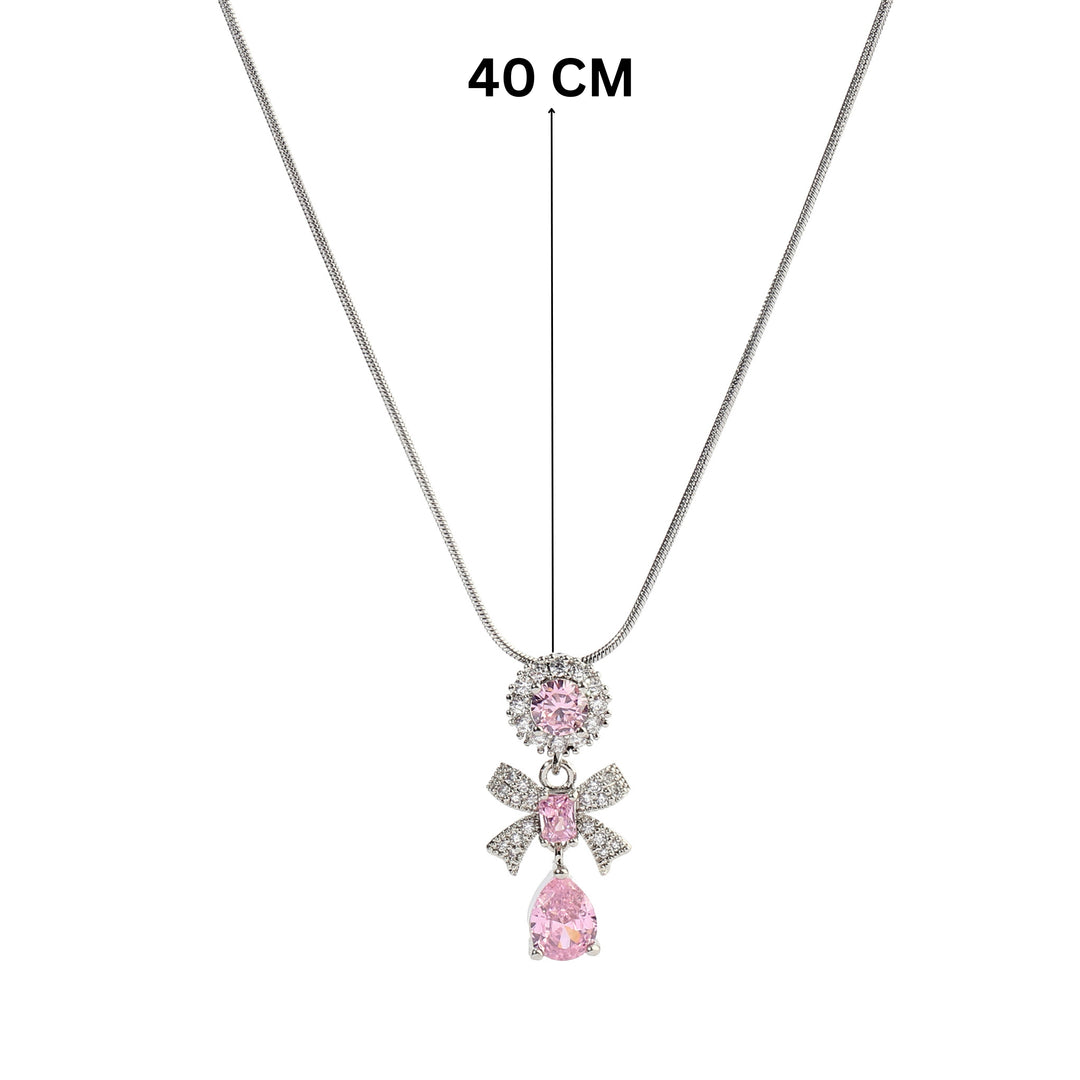 Anemone Pink Crystal Bow Necklace - Salty Accessories