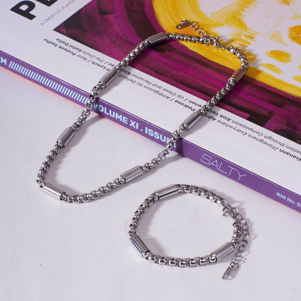 Molten Chain Silver Necklace and Bracelet Set