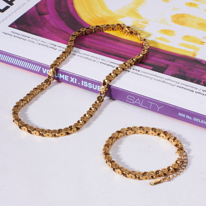 Artisan's Touch Golden Chain Necklace & Bracelet Set