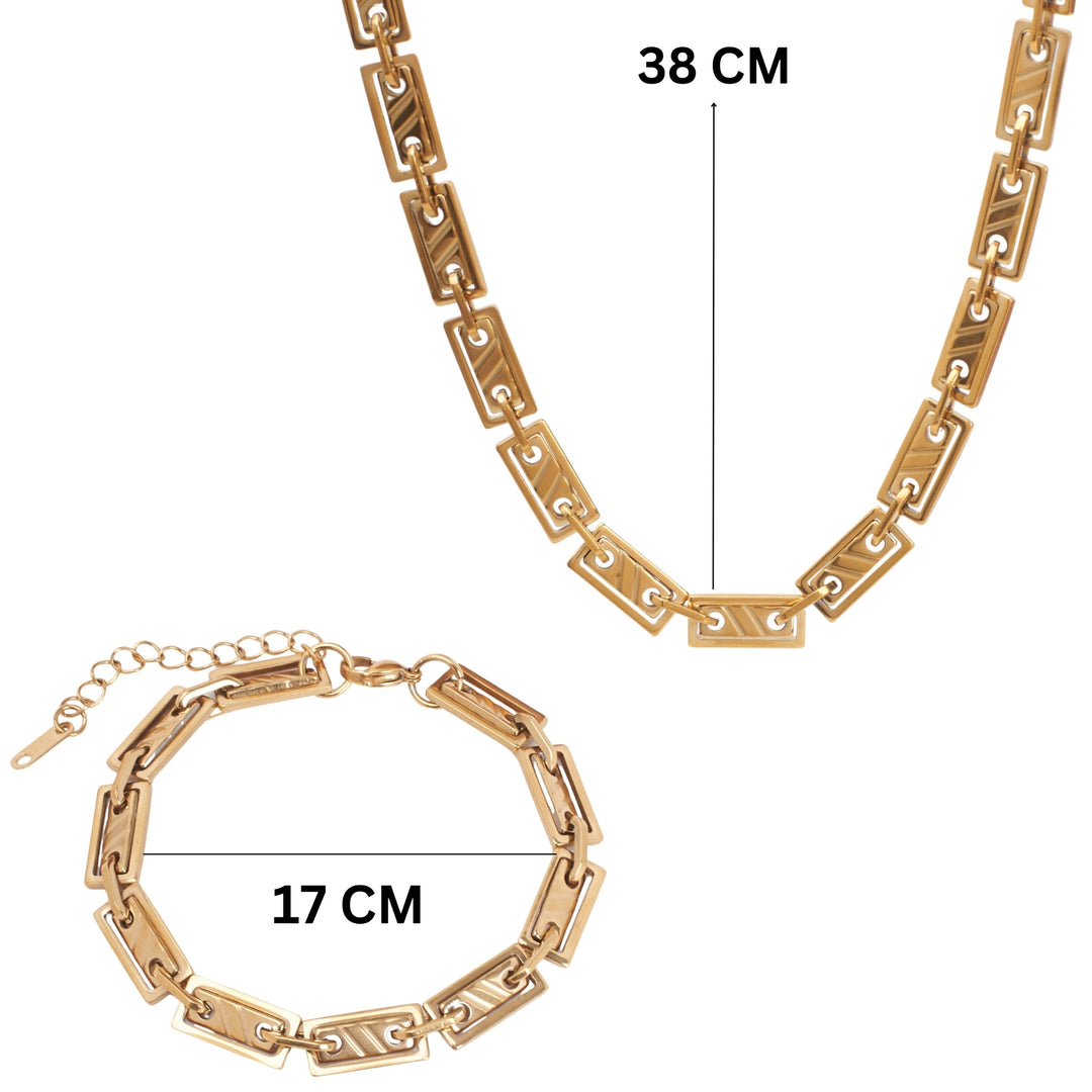 Edgy Elegance Golden Modern Necklace & Bracelet Set