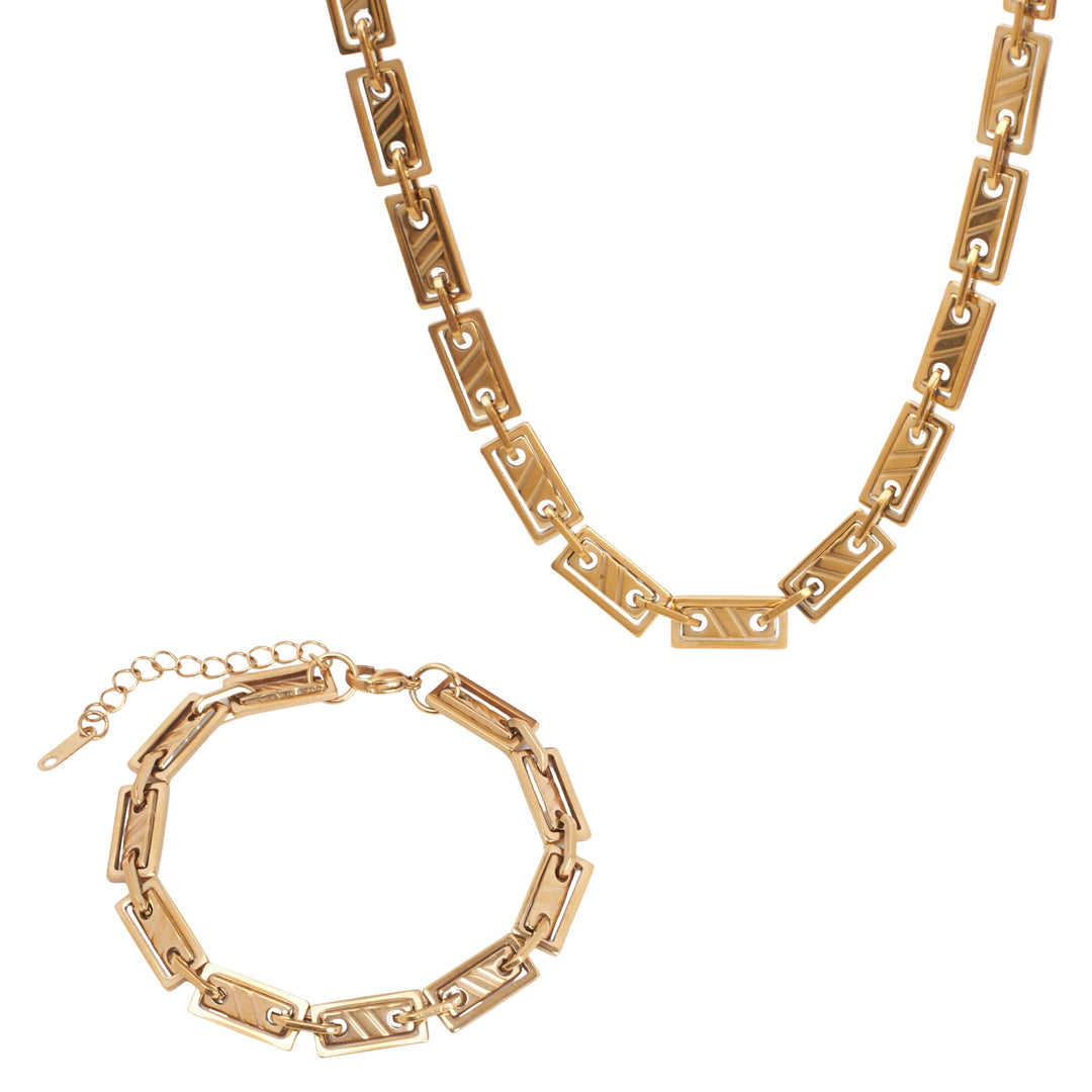 Edgy Elegance Golden Modern Necklace & Bracelet Set