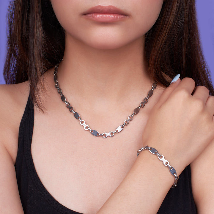 Minimalist Silver Necklace &amp; Bracelet Set - Salty Accessories