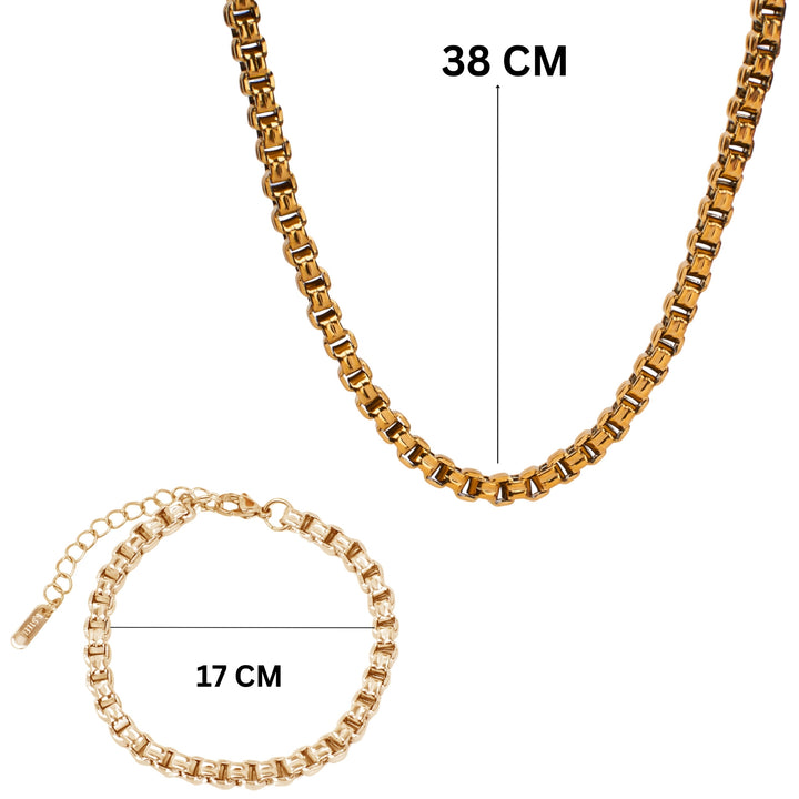 Bold Link Golden Necklace & Bracelet Set