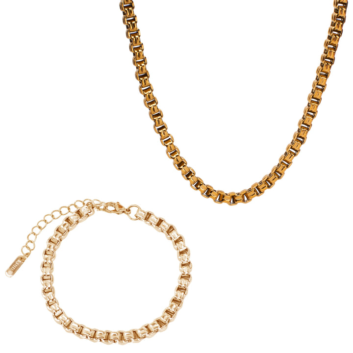 Bold Link Golden Necklace & Bracelet Set