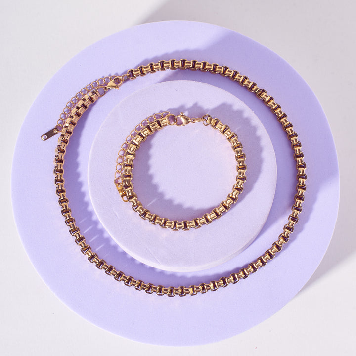 Bold Link Golden Necklace & Bracelet Set