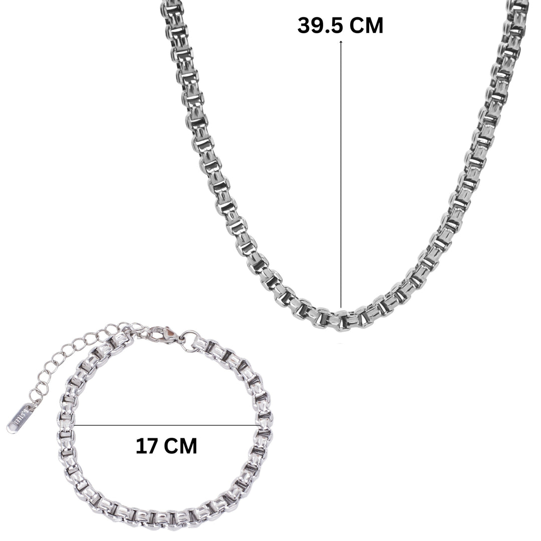 Bold Link Silver Necklace & Bracelet Set