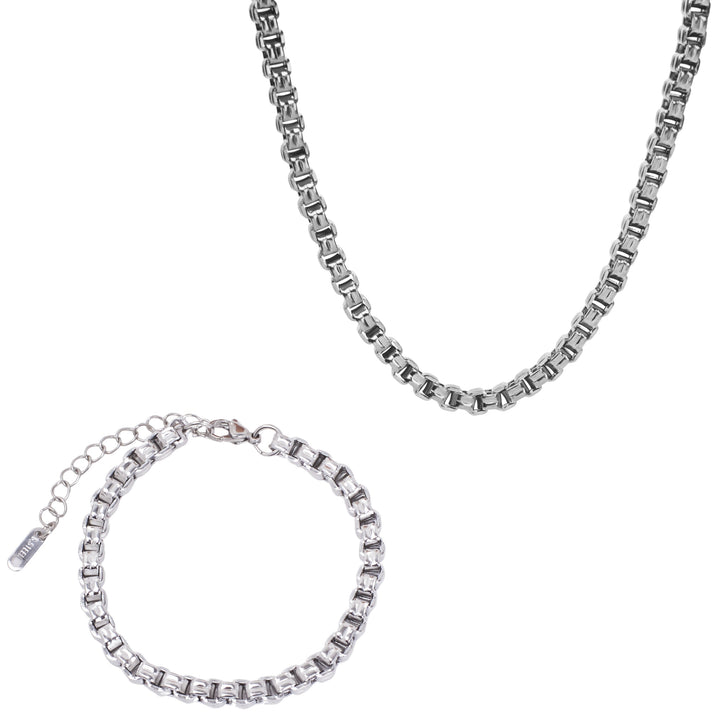 Bold Link Silver Necklace & Bracelet Set