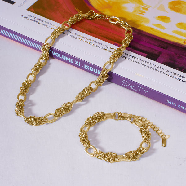 Chic Links Golden Necklace & Bracelet Set