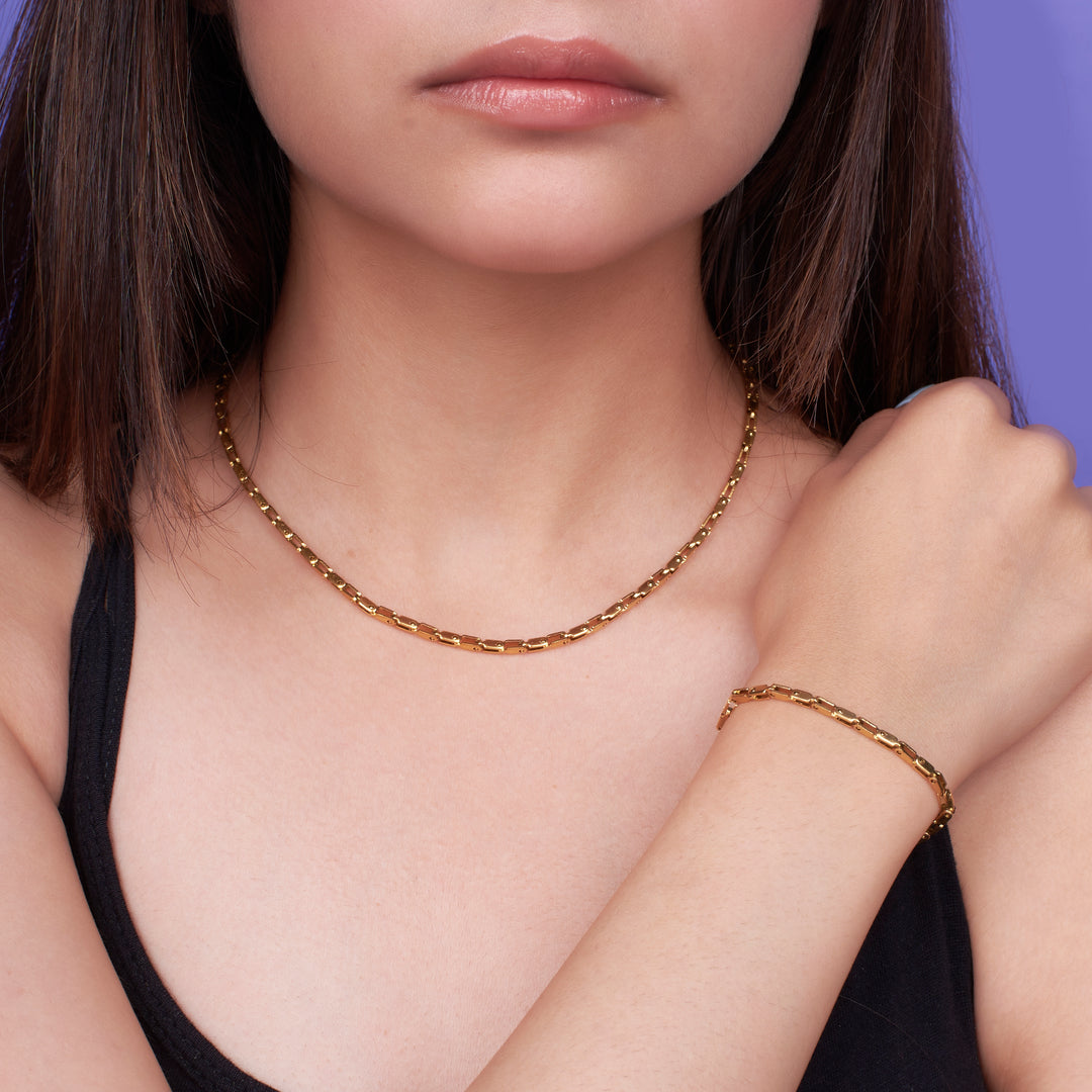 Layered Luxe Golden Necklace & Bracelet Set