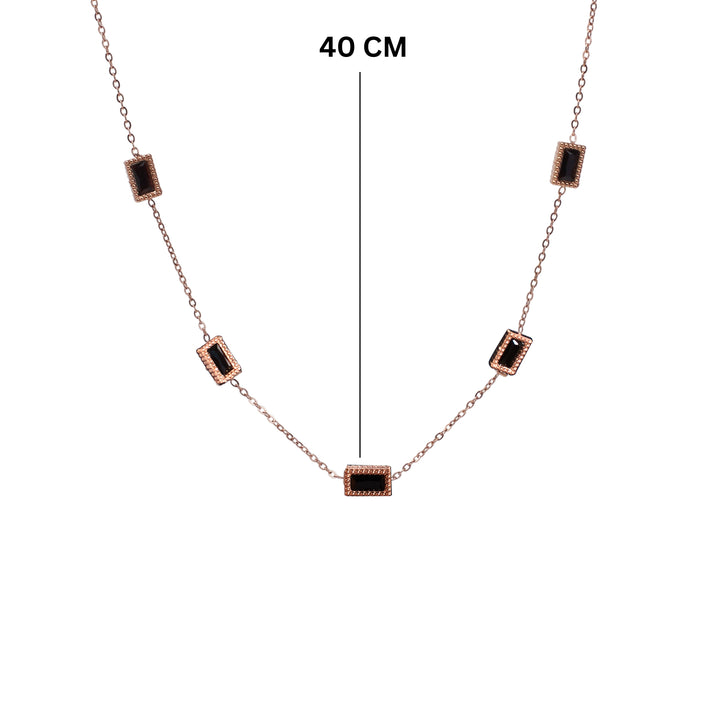 Black Gemstone Link Rosegold Necklace