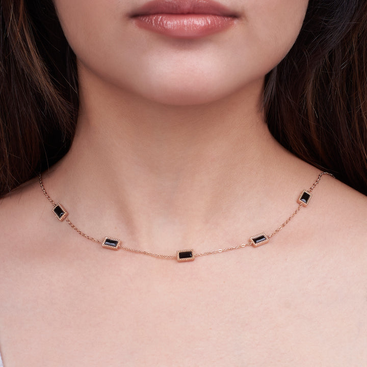 Black Gemstone Link Rosegold Necklace - Salty Accessories