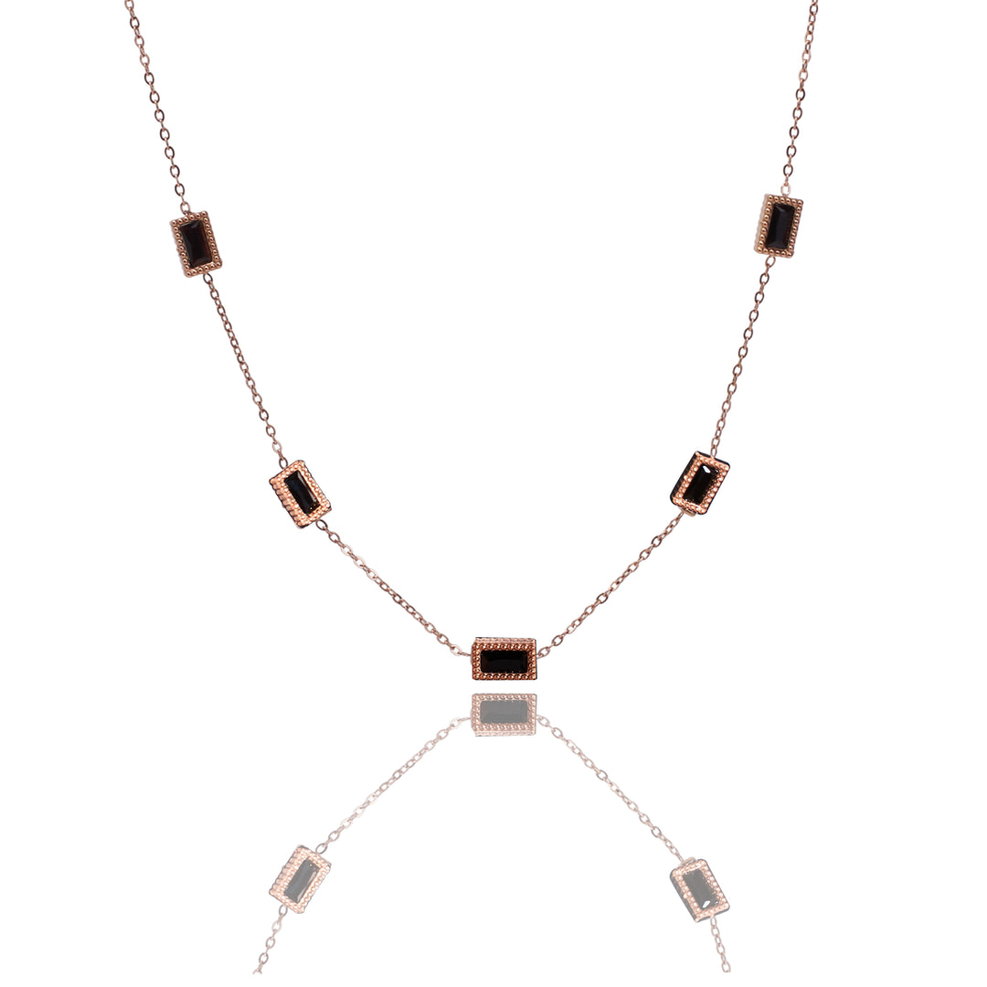 Black Gemstone Link Rosegold Necklace - Salty Accessories