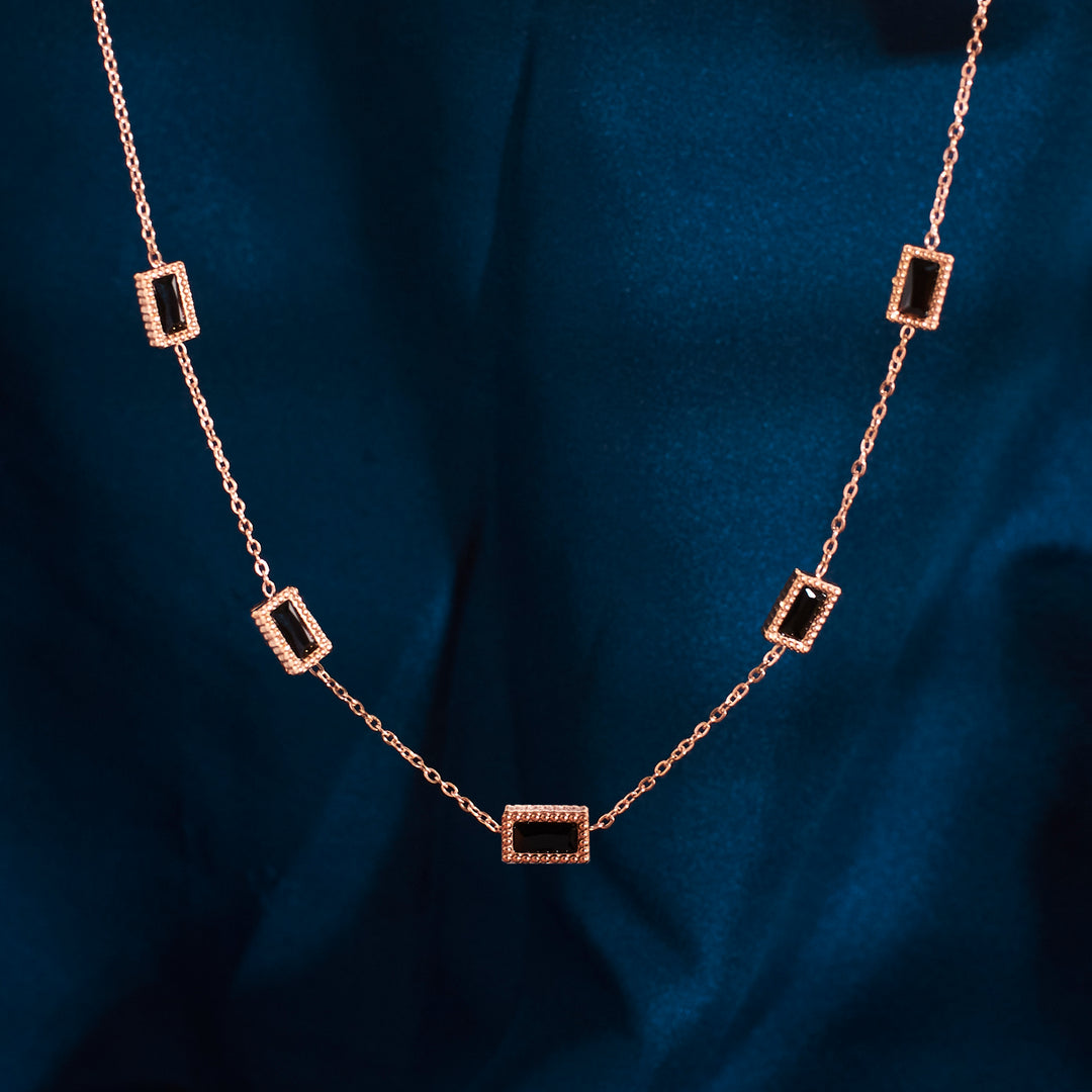 Black Gemstone Link Rosegold Necklace - Salty Accessories