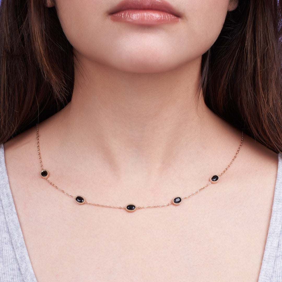 Crystal Cascade Black Stone Necklace