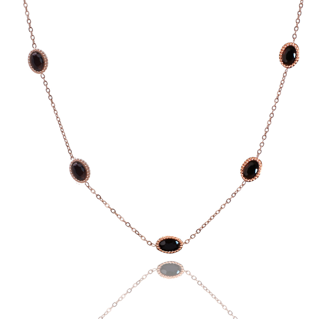 Crystal Cascade Black Stone Necklace