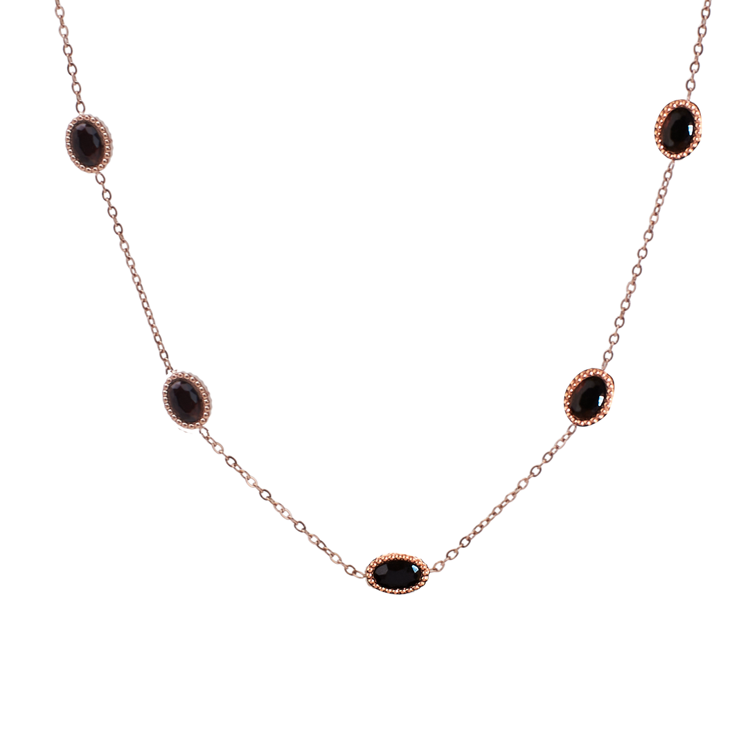 Crystal Cascade Black Stone Necklace