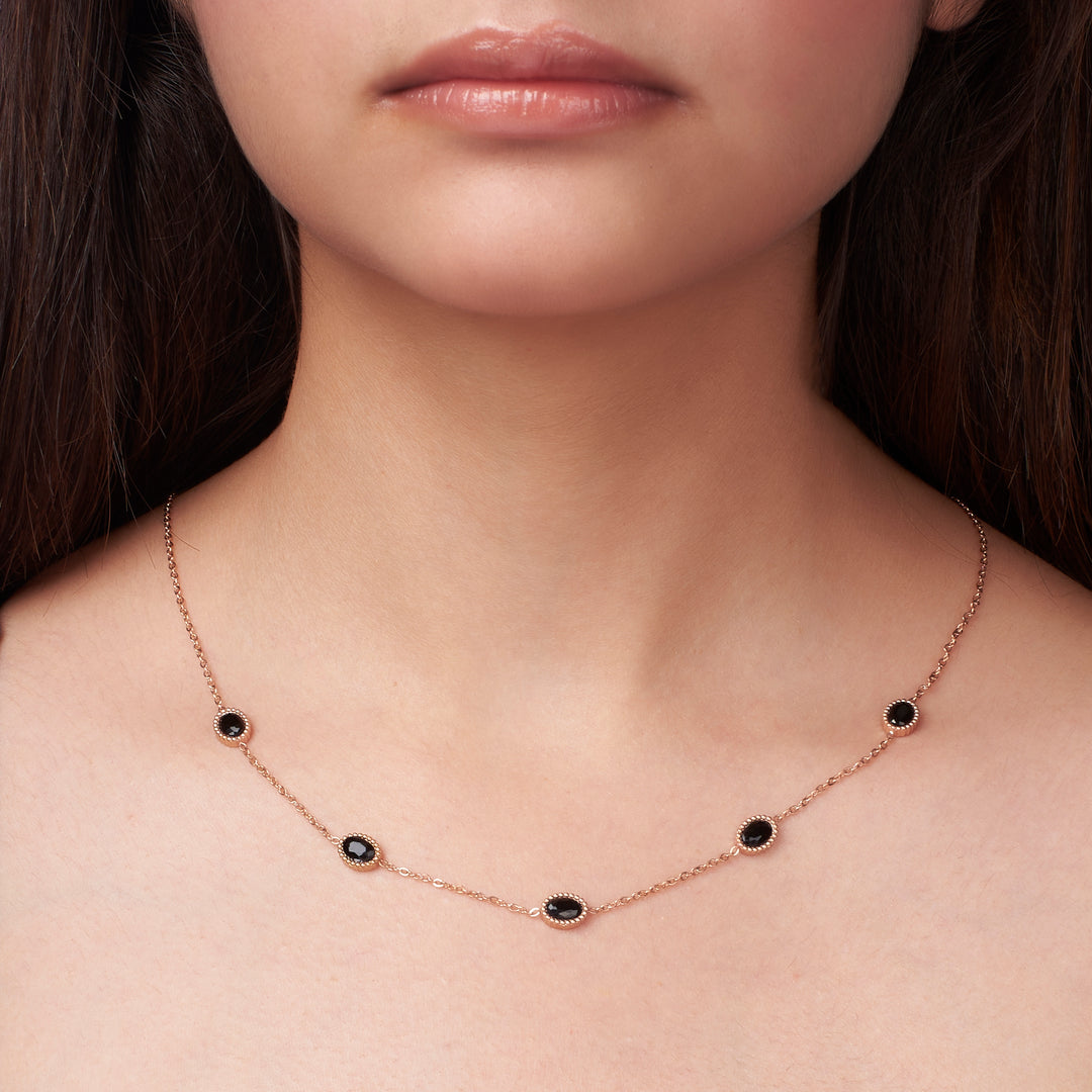 Crystal Cascade Black Stone Necklace - Salty Accessories