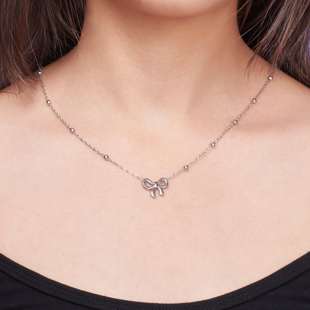 Elegant Bow Knot Silver Necklace - Salty Accessories
