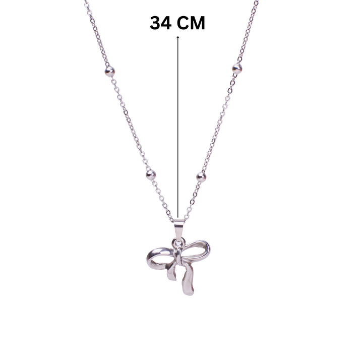 Ribbon Charm Silver Necklace