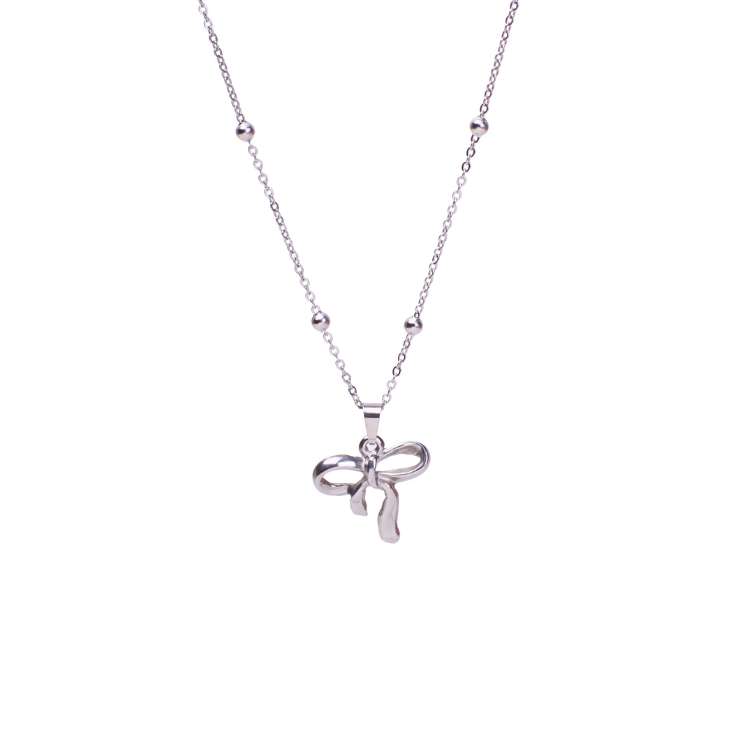 Ribbon Charm Silver Necklace - Salty Accessories