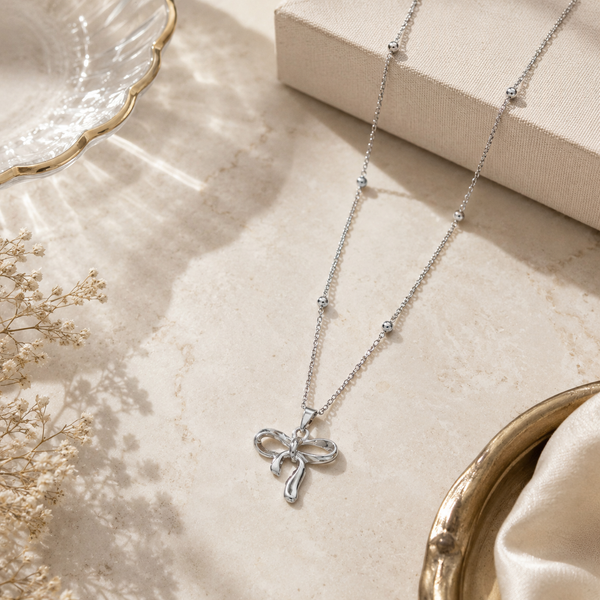 Ribbon Charm Silver Necklace